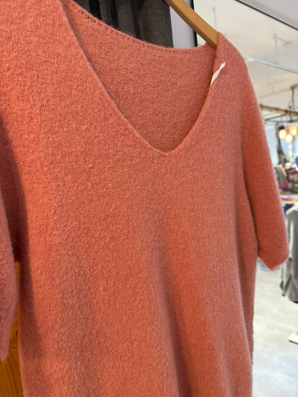 Strickpullover Damen Kurzarm – Altrosa One Size