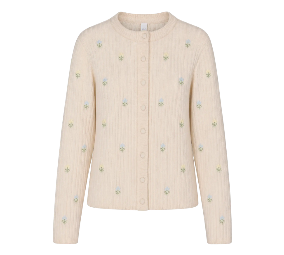 YASFLORI LS KNIT CARDIGAN S. NOOS 5173024 Pearled Ivory Flowers