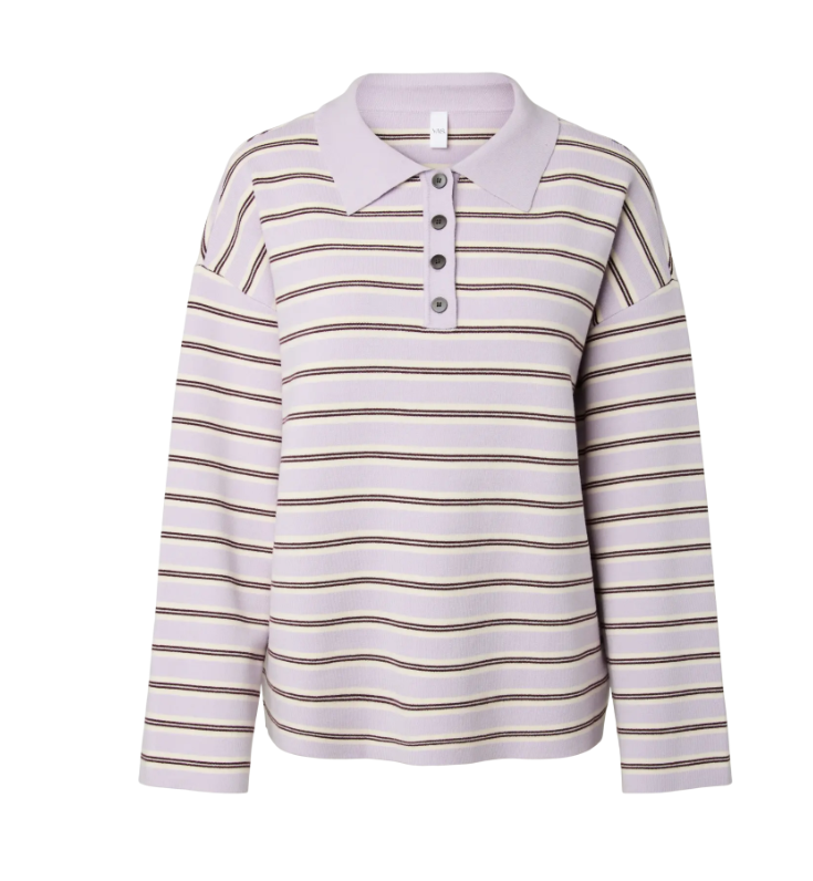 YASISABELL LS POLO KNIT PULLOVER S. NOOS 5181094 Orchid Petal Pearled ivory/Grape wine