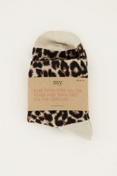 Beigefarbene Socken mit Pantherprint