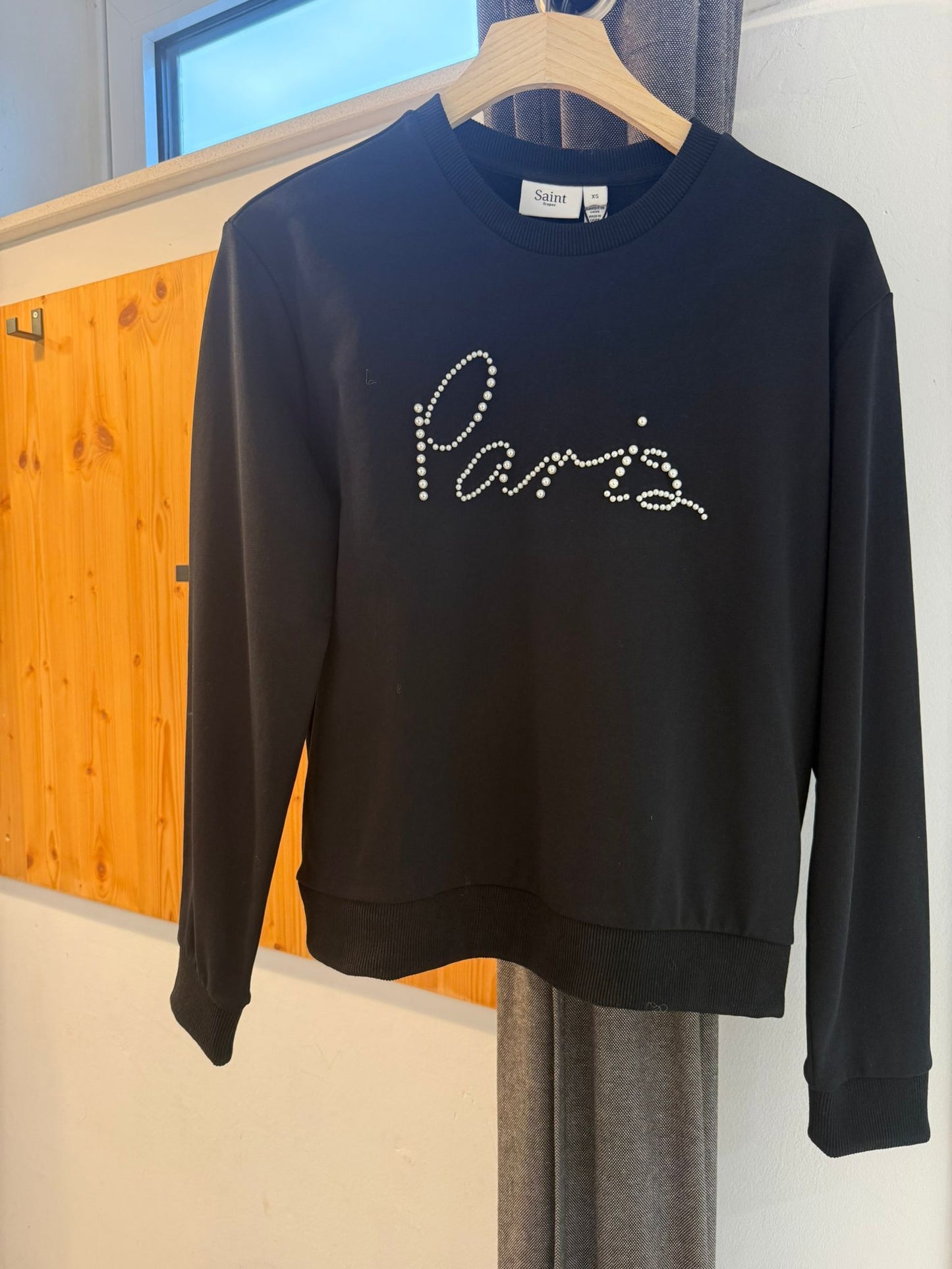 Saint Tropez NorrisSZ Sweatshirt – Damen Pullover mit Paris Schriftzug aus Perlen (80% Baumwolle)