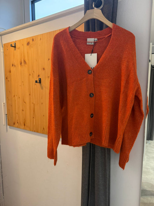 ICHI Strickjacke IHBALING CA – Burnt Ochre Melange | Damen Cardigan Rot