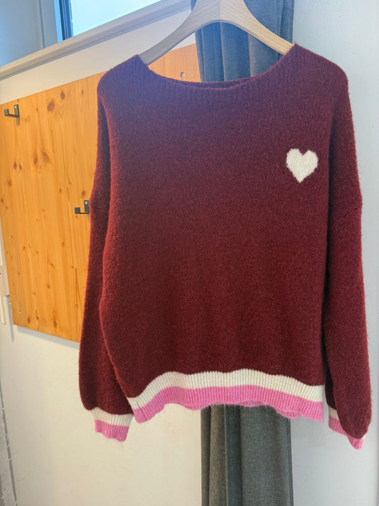 Strickpullover mit Herzmotiv – Damen Onesize Pullover