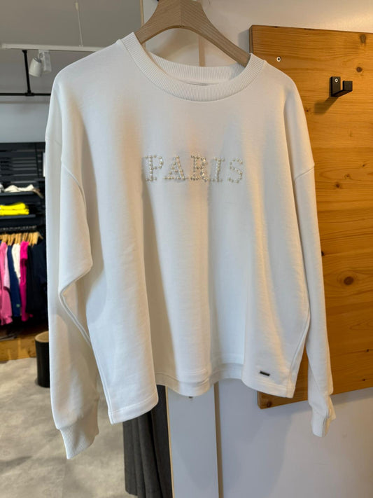 Heavenly Sweat Offwhite mit Paris-Perlenaufdruck – Damen Sweatshirt aus 100% Baumwolle von Herrlicher
