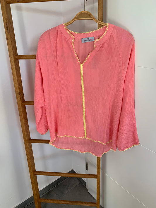 Zwillingsherz Bluse "Neon Stickerei" Koralle