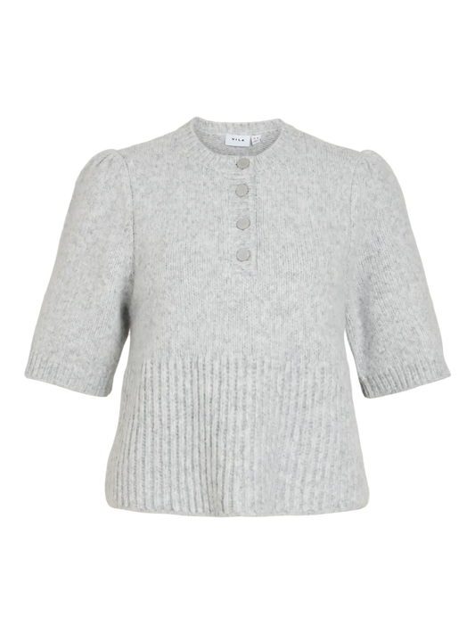 VIBABA 2/4 SLEEVE BUTTON KNIT TOP 5139476 Light Grey Melange