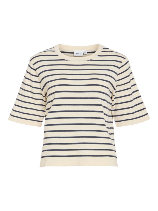 VIMALU O-NECK 2/4 KNIT TOP-NOOS 4937210 Sandshell NAVY BLAZER