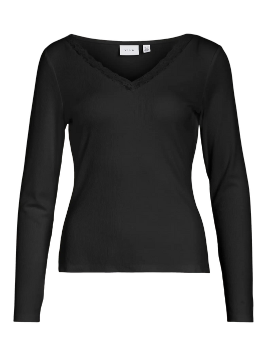 VIRONJA L/S V-NECK RIB TOP 5198933 Black Beauty