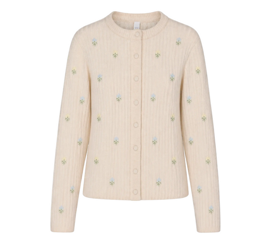 YASFLORI LS KNIT CARDIGAN S. NOOS 5173024 Pearled Ivory Flowers