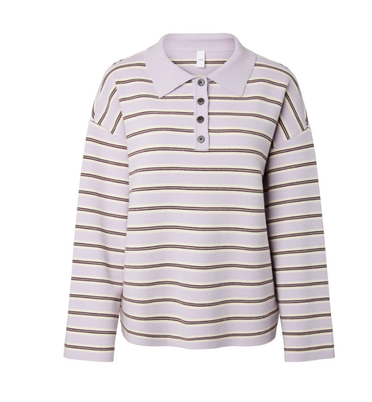 YASISABELL LS POLO KNIT PULLOVER S. NOOS 5181094 Orchid Petal Pearled ivory/Grape wine