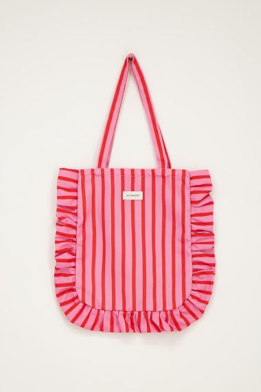 Pink - rot gestreifter Shopper mit Rüschen