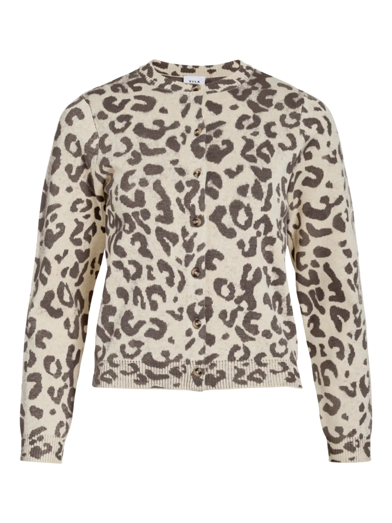 VIMAYAS O-NECK L/S KNIT CARDIGAN - NOOS 5212474 Super Light Natural Melan LEO COFFEE BEAN