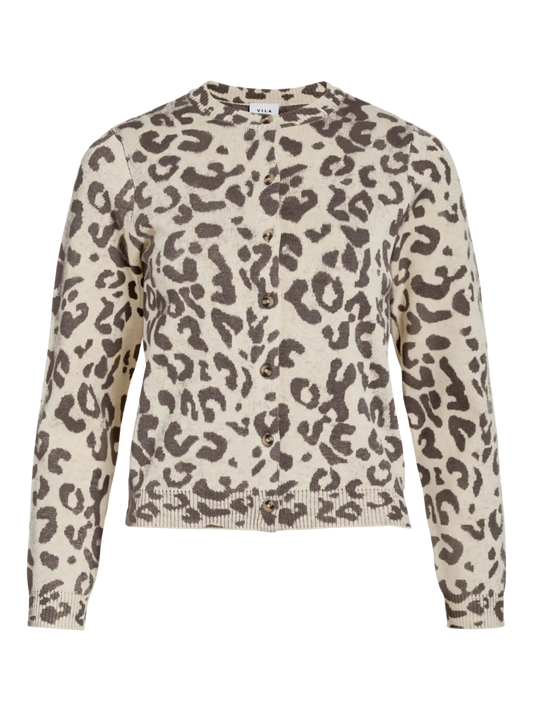 VIMAYAS O-NECK L/S KNIT CARDIGAN - NOOS 5212474 Super Light Natural Melan LEO COFFEE BEAN